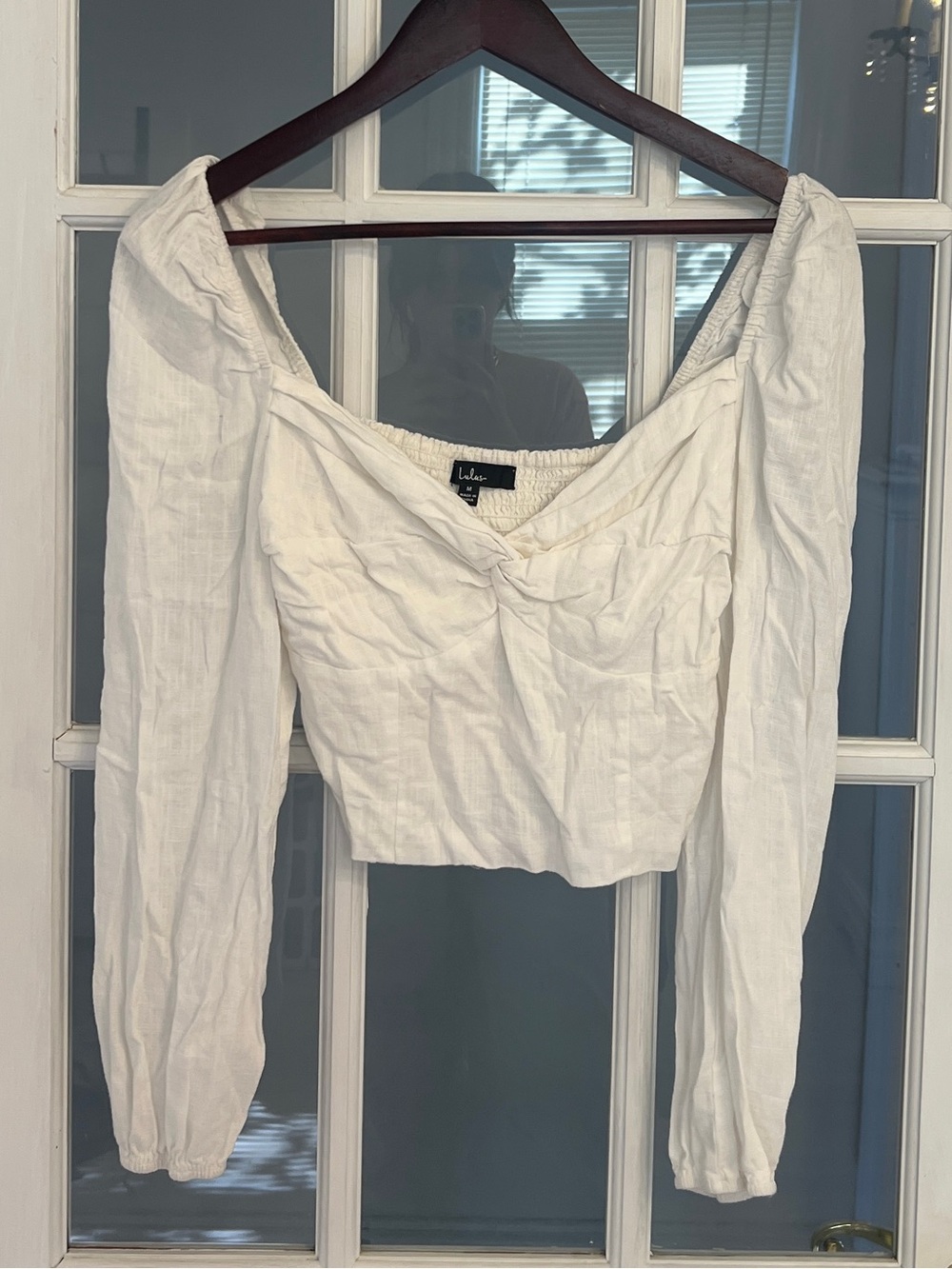 LULUS Women’s All the More Charming White Balloon Sleeve Ruched Crop Top Size M